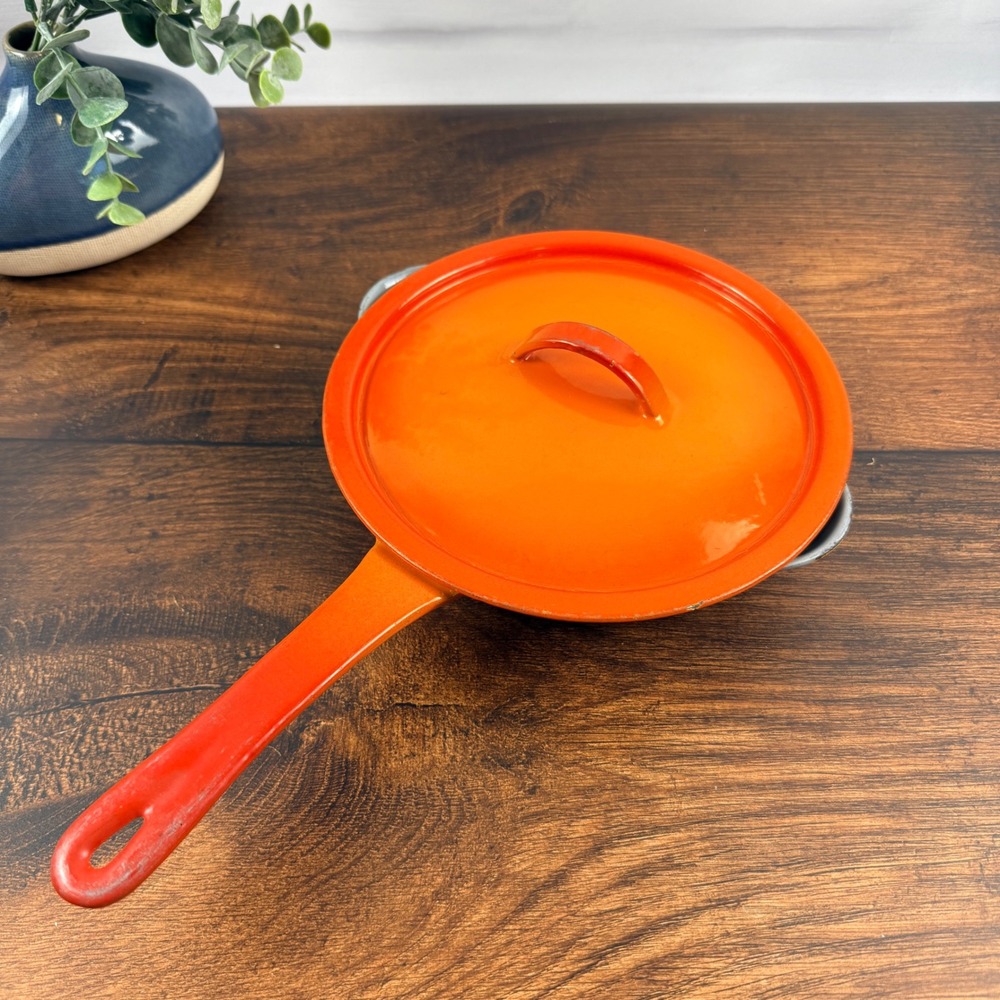 Descoware Enameled Cast Iron Covered Skillet Lid Orange, Made in Belgium